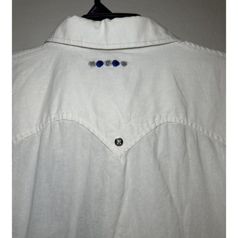VTG COOGI Button Up Shirt 3XL Blue Embroidered Luxe Ivory Linen‎ Y2K Grunge - Picture 8 of 12